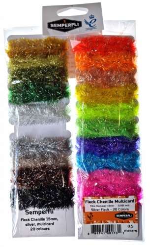 Silver Tinsel Fleck Chenille Multicards 15mm Mixed 20 Colors