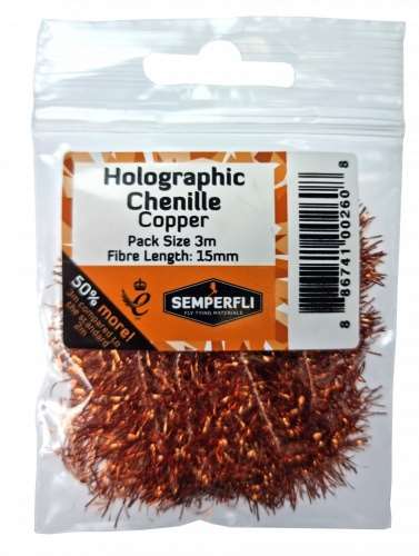 Holographic Tinsel Chenille 15mm Large Copper