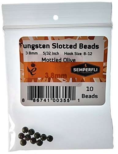 Tungsten Slotted Beads 3.8mm (5/32 inch) Mottled Olive