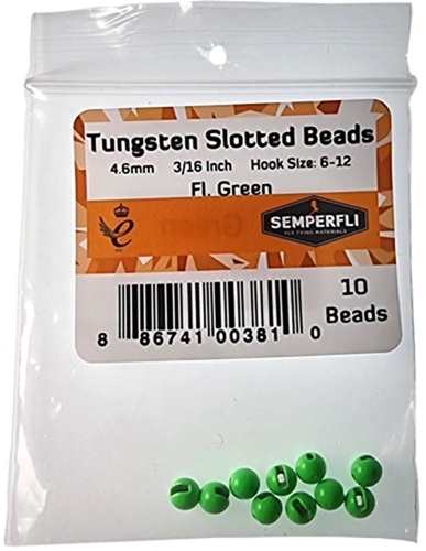 Tungsten Slotted Beads 4.6mm (3/16 inch) Fl Green