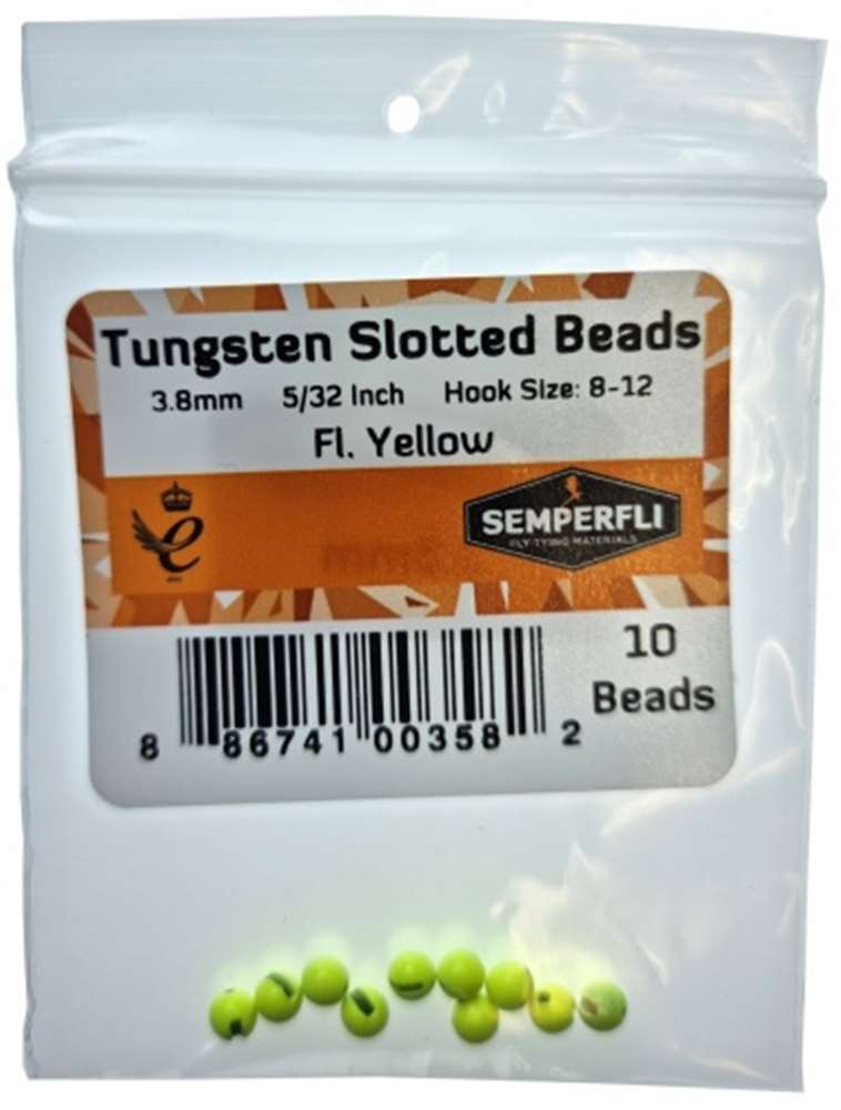 Tungsten Slotted Beads 3.8mm (5/32 inch) Fl Yellow